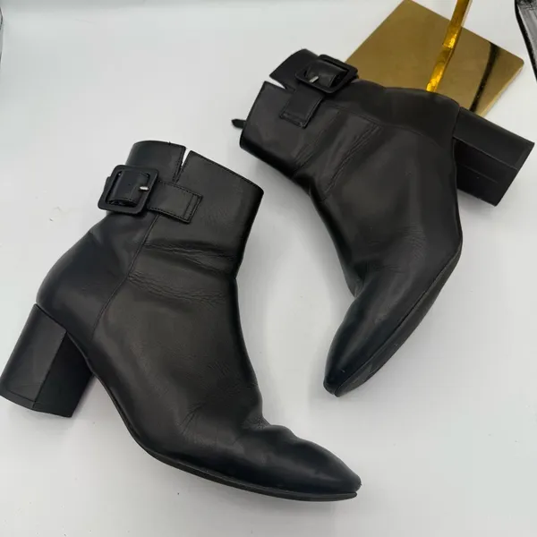Grigiarancio Y2K Black Leather Ankle‎ Boots 8.5 | Made in Italy Chunky Heel - Image 4
