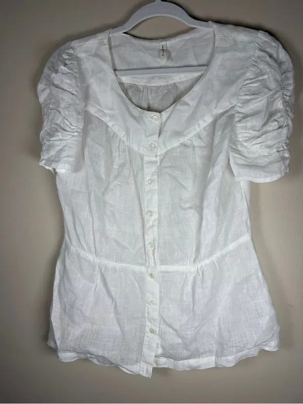 Anthropologie Meadow Rue Dainty Ivory Sheer Linen blouse, 8 - Image 5