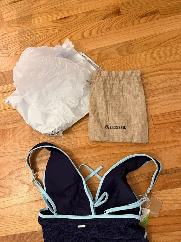 NWT Berlook Navy One-Piece Swimsuit with Light Blue Trim - Image 12