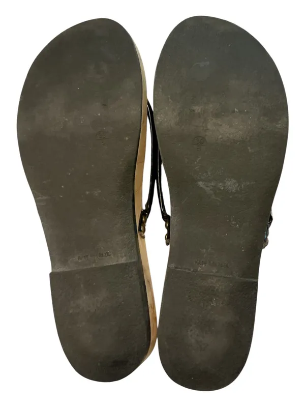 Vintage Y2K Wooden Thong Sandals | Black Patent Knot Strap Slides | Made in Brazil | Size 39 / US 8 - Image 4