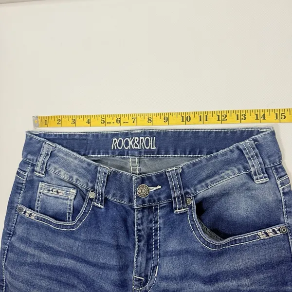 Rock & Roll Cowgirl Jeans Womens 29 Denim Blue Crop Midrise Summer Feathers - Image 7