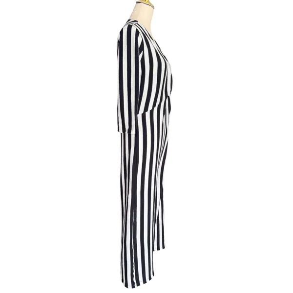 Lea & Viola Black White Striped Wide Leg Jumpsuit Twist Front V‎ Neck Size Large - Image 4