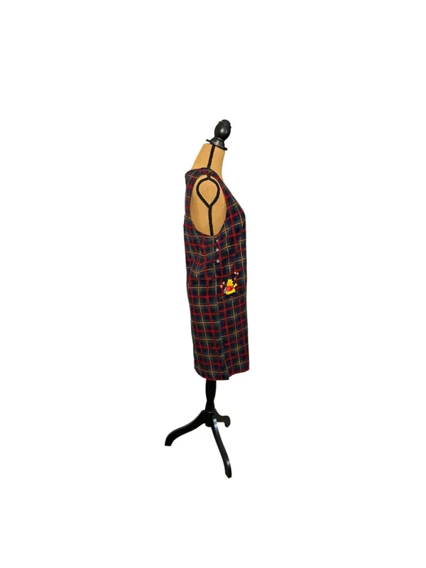 Vintage 90s Disney Store Winnie the Pooh Plaid Corduroy Jumper Dress M - Image 2
