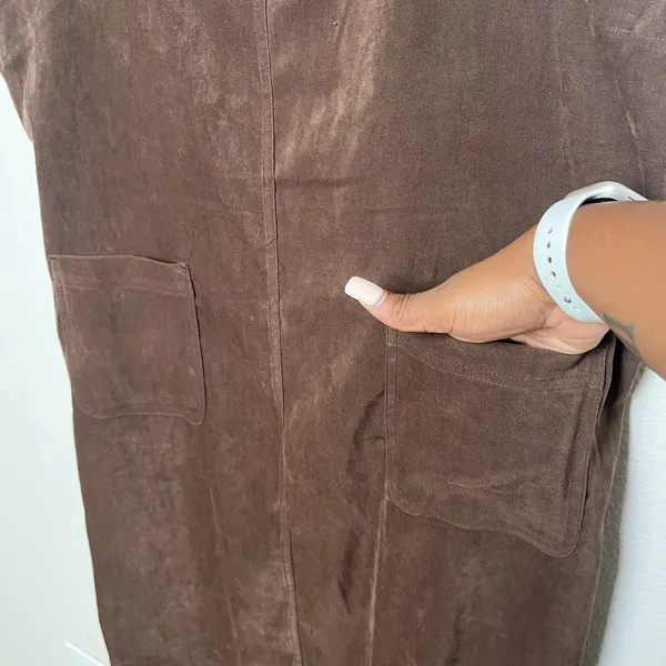 VTG 90s Women Chocolate Brown‎ Jumper Overall Chore Dress 2X Faux Suede Western - Image 7