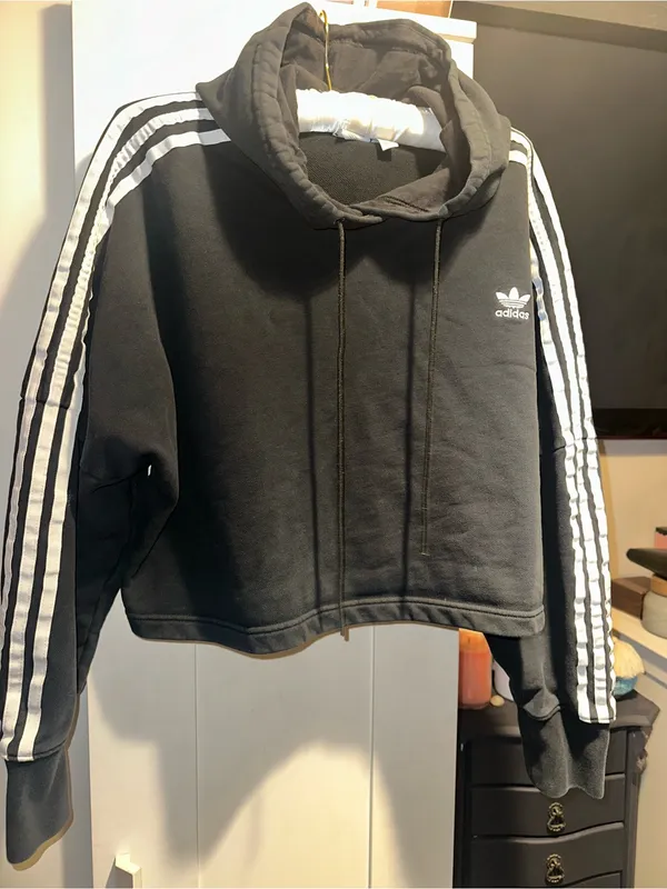 Adidas Cropped Hoodie- Black+White - Image 5