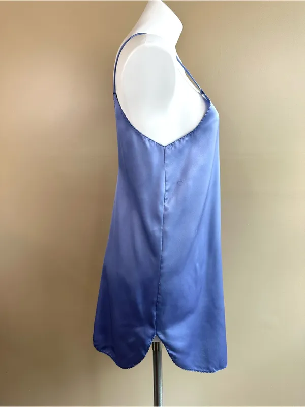 Vtg Cinema Etoile Purple Satin Chemise Slip Dress Floral Embroidered S 80s 90s - Image 7