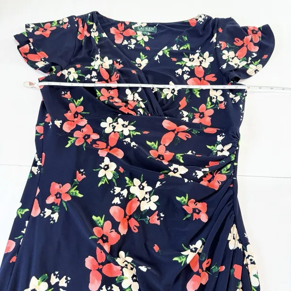 Ralph Lauren Blue Coral Floral Flutter Sleeve Stretch Sheath Dress Size 14 - Image 8