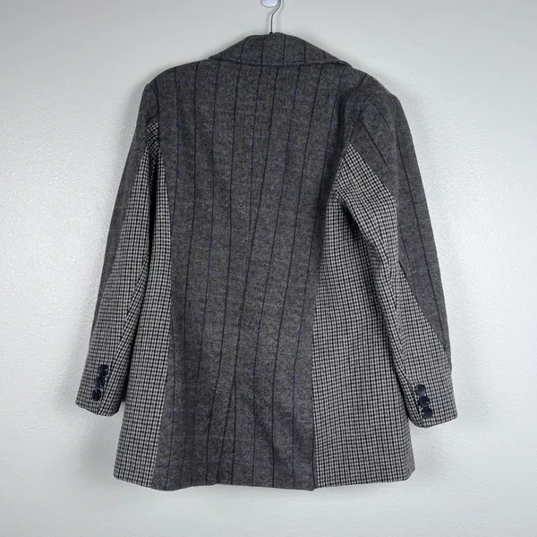 7‎ For All Mankind Womens Mixed Pattern Double Breasted Blazer Gray Wool Blend L - Image 8