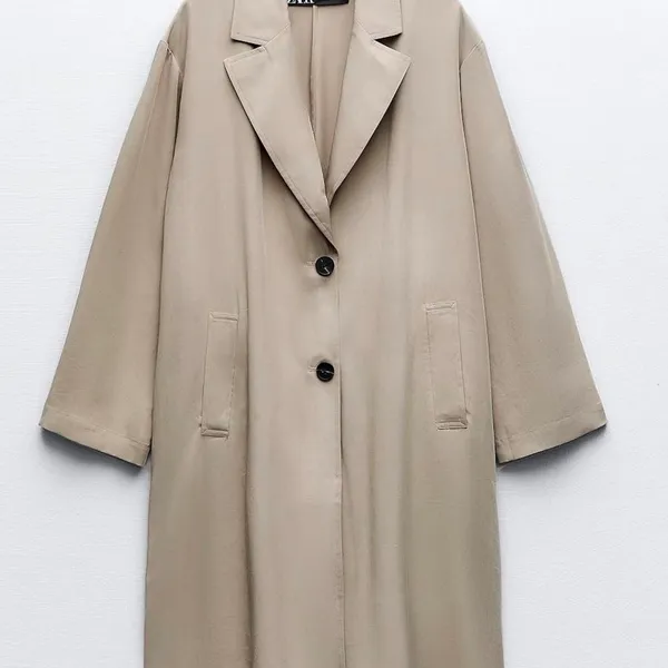 NWOT Zara Basic Soft Trench Flowy Coat in Beige Marl. Size medium - Image 5