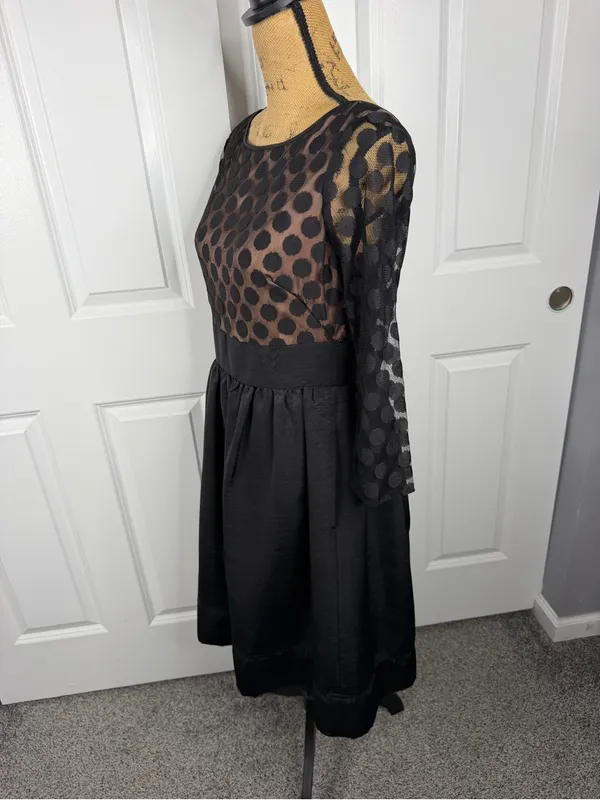 Eliza J Size 8 Black Polka Dot Mesh Fit & Flare Cocktail Dress - Image 5