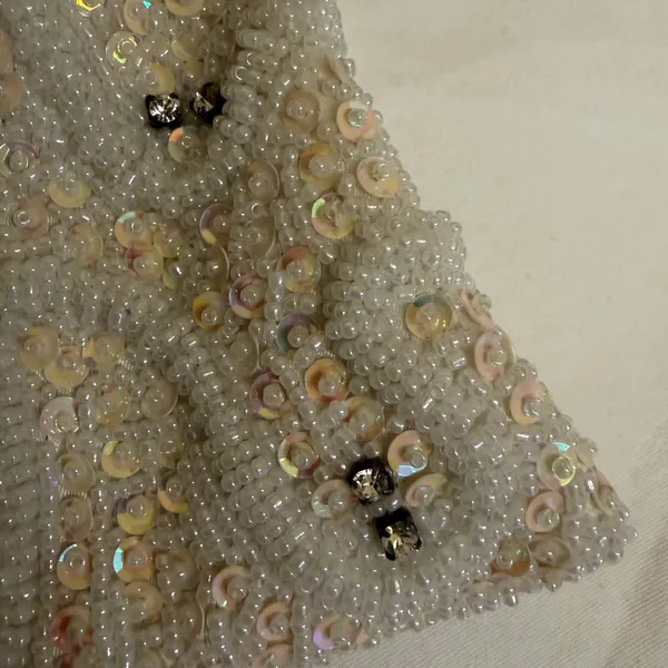 Chic Cream Beaded Clutch White - Image 5