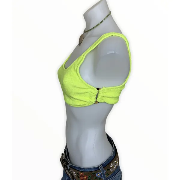 PilyQ Swim Bralette Neon Yellow Bikini Top MEDIUM Ring Sporty Modest $92 NEW - Image 4