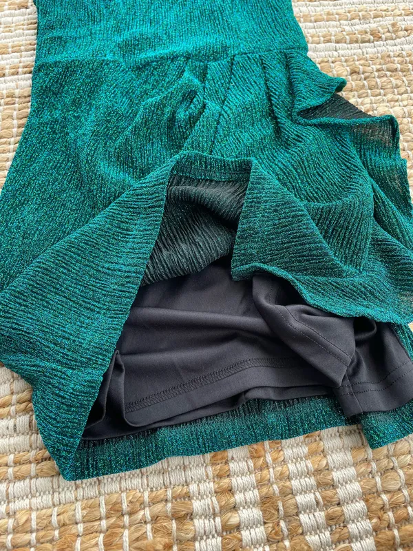 Lulus Emerald Green Shimmer Bodycon Dress Size Small NWT Ruffle Party - Image 4