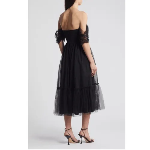 Lulus Divine Dreamer Off the Shoulder Tiered Midi Dress, Black,‎ Small, NWT - Image 3