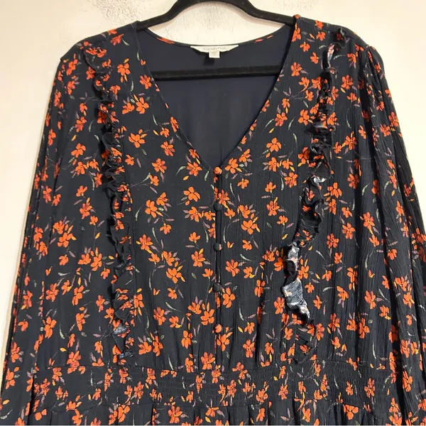 Garnet Hill Ruffle Crepe Floral Midi Dress Red Navy Size XL Cottage Boho - Image 8