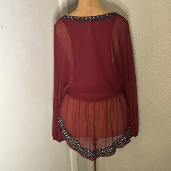 Free People Promesa Peasant Tunic Blouse Sheer Beaded Embroidered Boho M Indie - Image 4