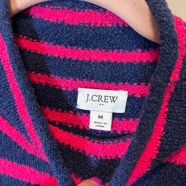 J. Crew‎ Women's Pink Navy Striped Cozy Roll Neck Sweater Cotton Blend Medium - Image 3