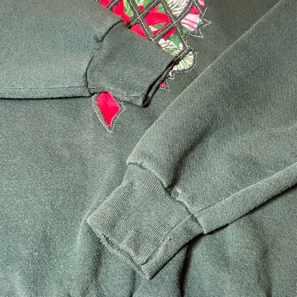 Jerzees Vintage 90s Christmas Sweatshirt Womens‎ Medium Green Crew Neck Festive Cozy - Image 5