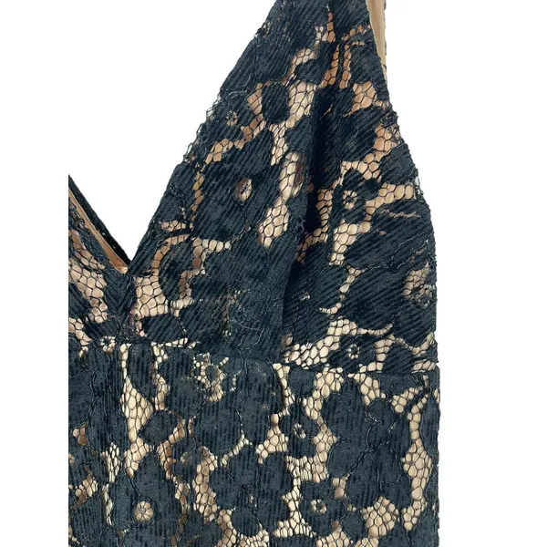 Free People Sleeveless Black Lace Tan Deep V-neck Mini Dress 8 NWT - Image 3