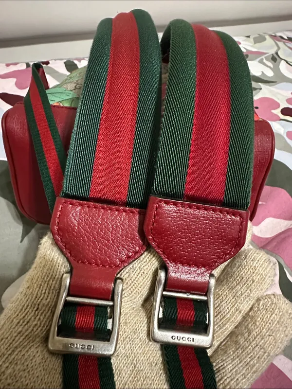 Gucci GG Canvas Backpack with Red Trim and Multicolor Floral Print - Image 11