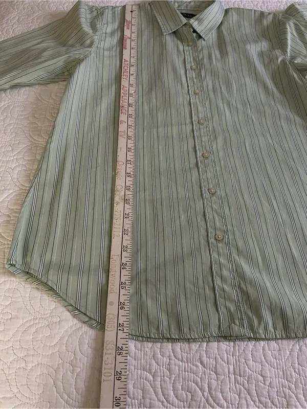 Ralph Lauren Light Green Striped Button Down Shirt Size Large - Image 12