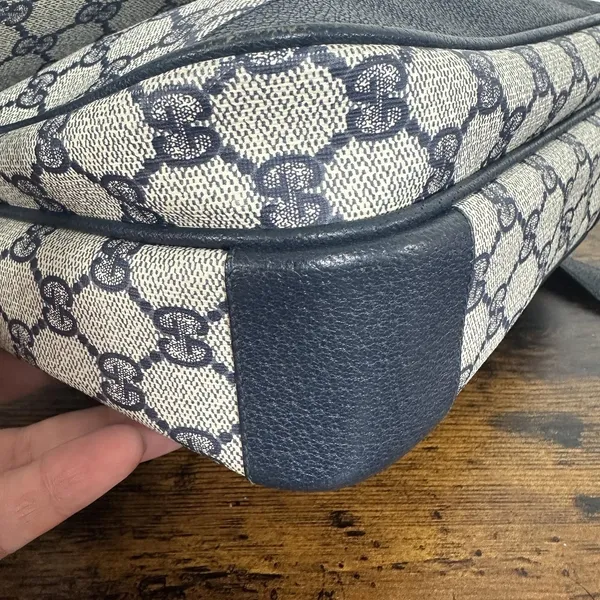 Gucci GG Monogram Vintage Crossbody Bag Medium Beige Blue Canvas Italy - Image 8