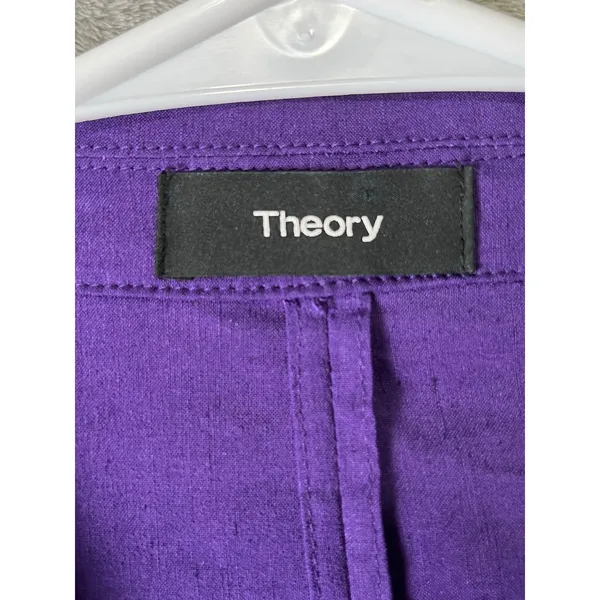 Theory Amethyst Eco Crunch Wash Purple Linen Blend Double Breasted Blazer 10 - Image 5