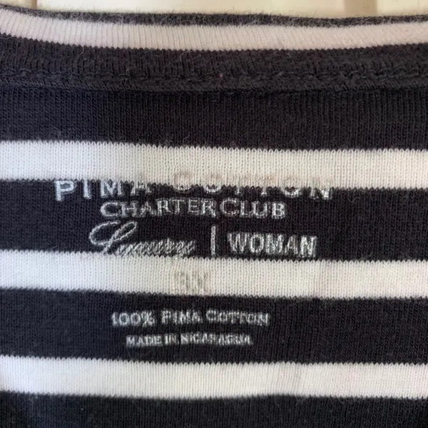 Breton Striped Plus Sz Women Nautical Coastal Pima Cotton Boat Neck Top 3X READ - Image 2