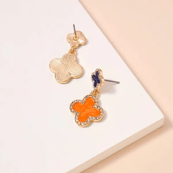 Game Day Enamel Clover Dangling | Earrings-Orange & Navy - Image 2