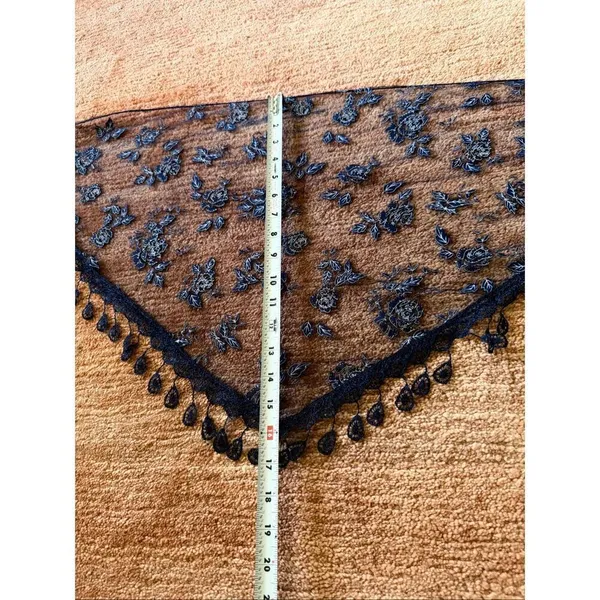Veil by Tradition Lot of 2 Lace Triangle Scarves Blue Brown Silver Floral Mantil - Image 8