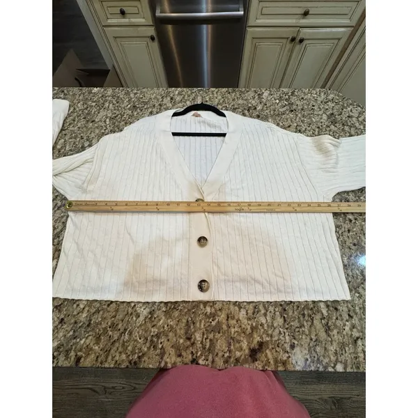 EBERJEY Ribbed Cropped Cardigan Sweater Ivory Heather Size XL - Image 8