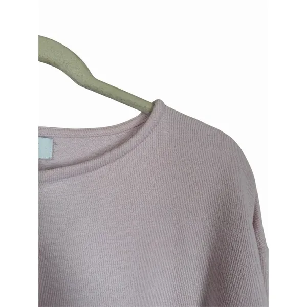 Love By GAP Women's Sz S Light Pink Waffle Knit Henley Cropped Top Cotton Blend - Image 4