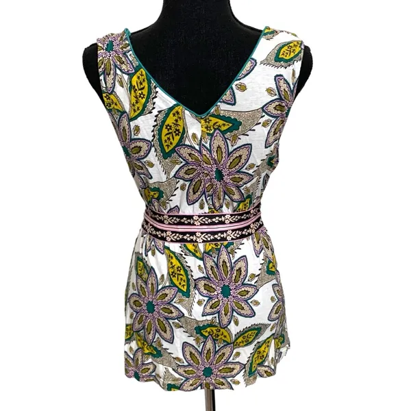 Anthropologie C. Keer bohemian wrap style paisley white tie tank top tunic - Image 3