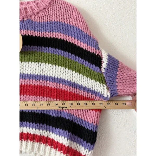 BiBi Sweater M Chunky Knit Striped Bell Sleeve Crop Pullover Colorful Boho NWT - Image 8