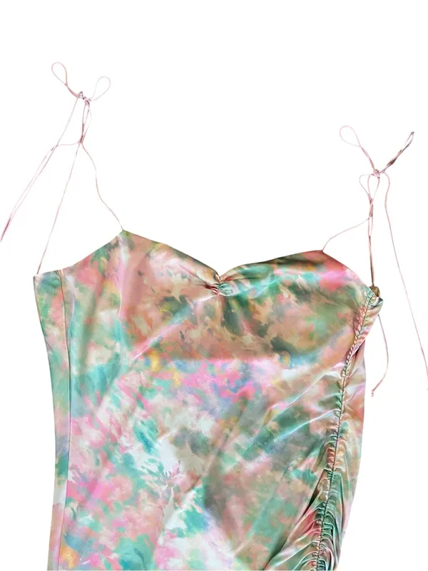 For Love & Lemons Women’s Call Me Tie Dye Silky Ruched Midi Slip Dress Size L - Image 3