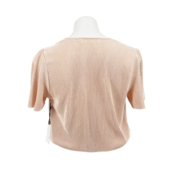 ASTR the Label Plisse Metallic Flutter Sleeve Surplice Wrap Blouse Rose Gold XL - Image 3