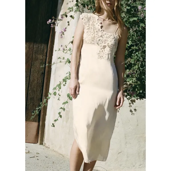 Zara ZW Collection Asymmetrical Satin Lace Dress One Shoulder Ethereal Budoir - Image 8
