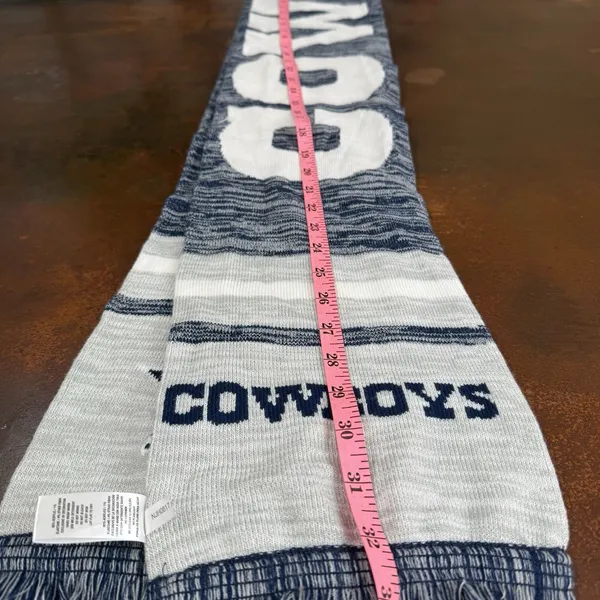 Dallas Cowboys Scarf Knit Winter Neck Blue Gray Double Sided Big Logo Fringe - Image 7