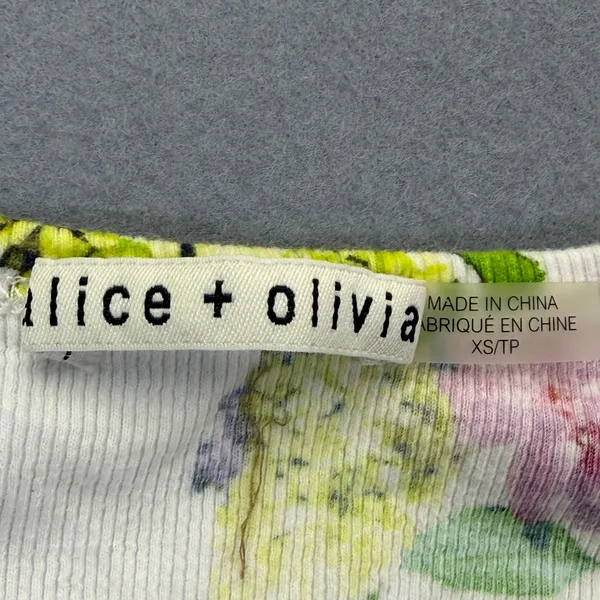 Alice + Olivia Floral Ribbed Knit Tank Top White Multicolor CC303P38019 XS - Image 2