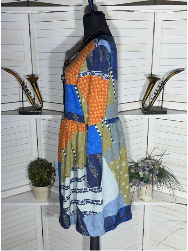 Vintage 90s boho dress patchwork hippie langenlook paisley floral 70s cottage M - Image 4