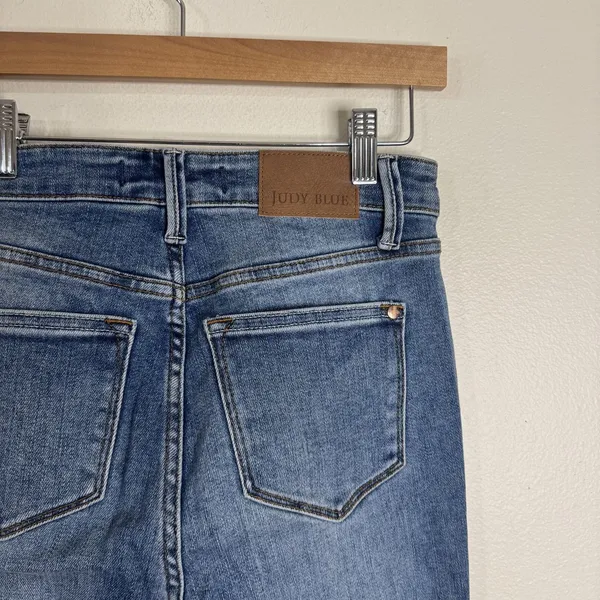 Judy Blue‎ Jeans Juniors 3/26 Blue High Rise Slim Boot Raw Hem Stretch Denim - Image 10