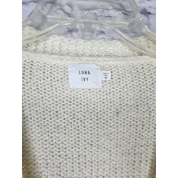 Luna Ivy Oversized Cream Strawberry Knit Cardigan Sweater Womens Medium Preppy - Image 5
