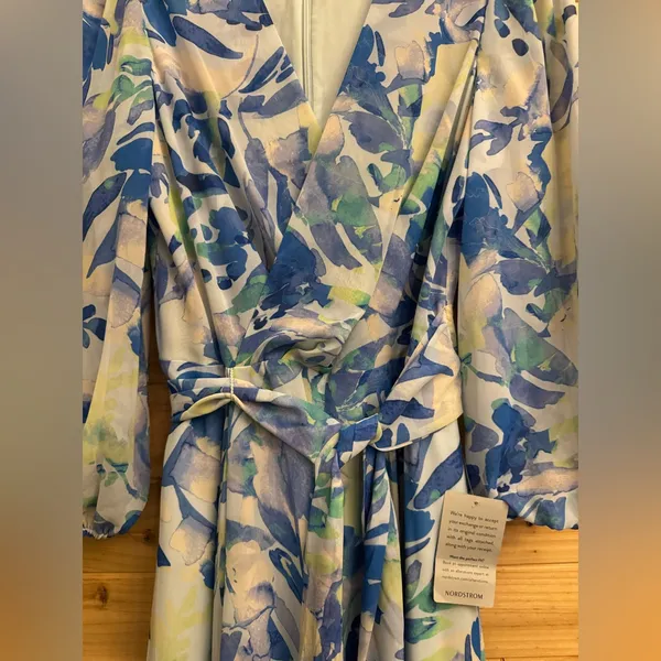 NWT Eliza J Size 10 Floral Long Sleeve Ruffled Hi Low Maxi Dress Party Wedding - Image 4