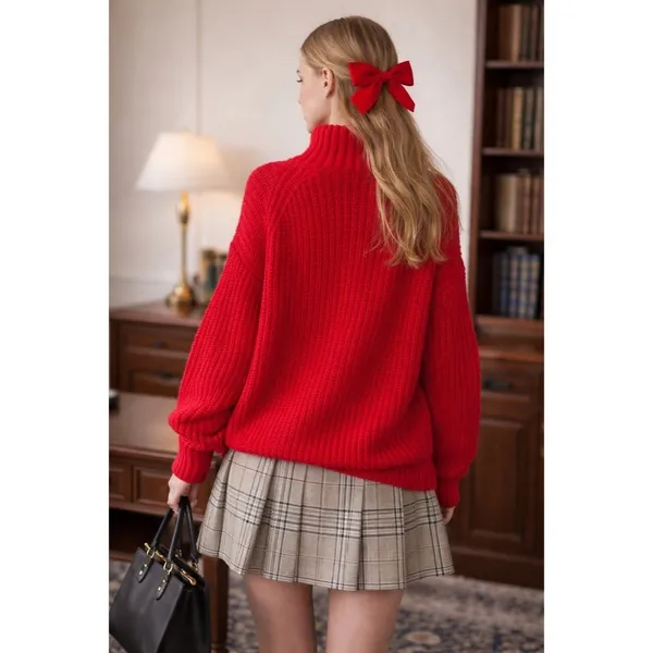 Anthropologie MAEVE Solid Red Shaker Knit Sweater Mockneck Pullover Fleck Medium - Image 7