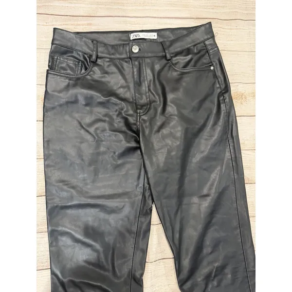 Zara black faux vegan leather mini flare pants NWT Size 8 - Image 2