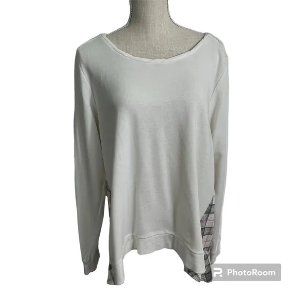 Boutique Mixed Media Striped Top XL Cotton Blend Cuffed Long Sleeve EUC - Image 3