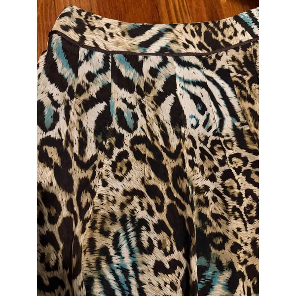 Tribal Animal Print Pleated A-Line Skirt Leopard Zebra Teal Brown Size 10 - Image 6