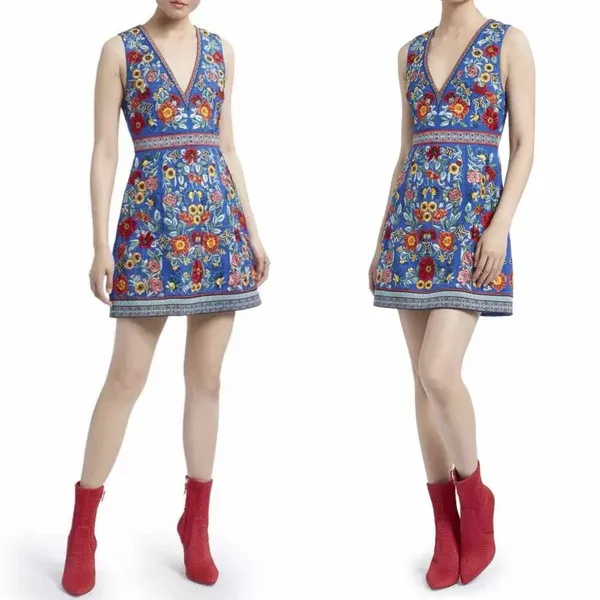 Alice + Olivia Patty Riviera Floral Embroidered A Line Mini Dress Size US 8 - Image 9