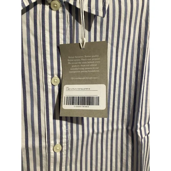 Everlane Womens Size M Blue White Striped Button Crop Cotton Woven PJ Top - Image 5