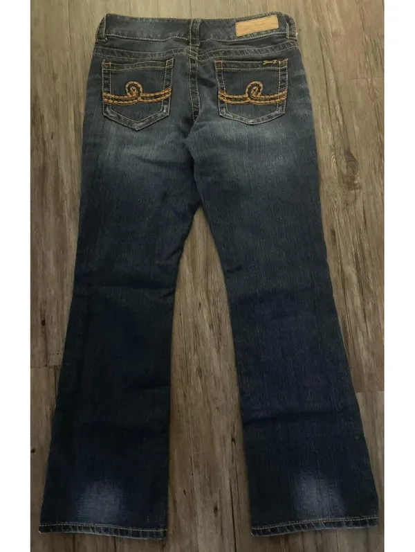 VTG Seven7 Bootcut Jeans Sz 6P Blue Dark Wash Embroidered - Image 2